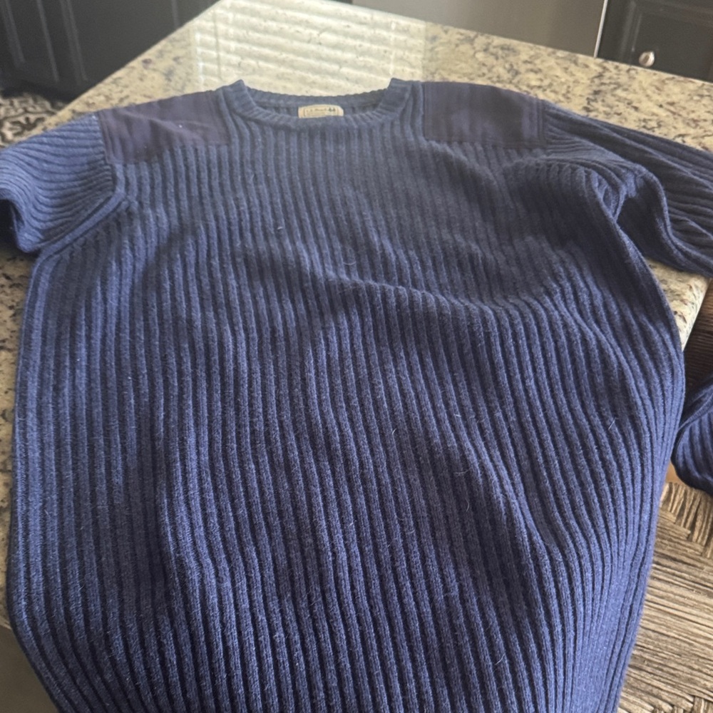 L.L. Bean Men's Ribbed Navy Crewneck Sweater